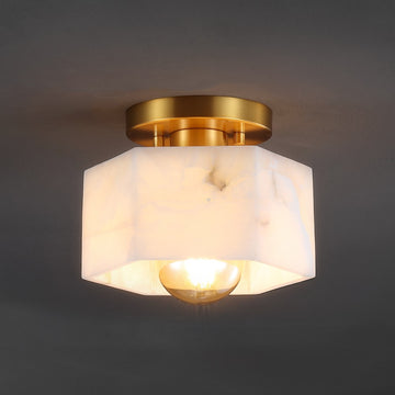 Tessa 8" 1-Light Modern Contemporary Alabaster/Iron Hexagonal LED Semi Flush Mount - JONATHAN Y